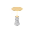 Modern Side Table With White Marble Conical Base And Gold Metal Frame Round Top Design 3d model