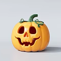 Art Installation Featuring Orange Pumpkin With Smiling Skull Face And Green Vine
