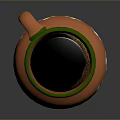 Decorative Handled Orange Clay Pot With Green Rim And White Flowers