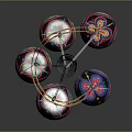 Decorative Chandelier with Multiple Vibrant Lantern Shades and Curved Hanging Frame