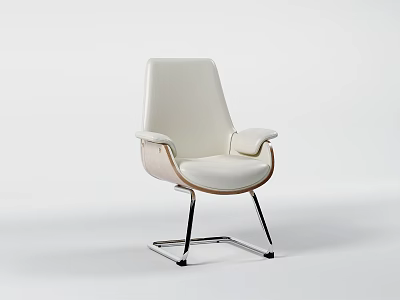 Stylish Modern Leisure Chair With White Leather Upholstery And Metal Frame 3d model