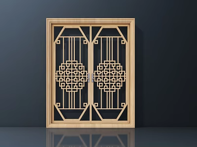 Double Casement Windows In Traditional Chinese Style With Wooden Frame And Geometric Patterns 3d model