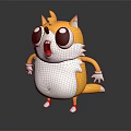 Animated Game Character Yellow White Squirrel With Big Red Eyes Surprised Expression Orange Ears Tail