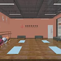 Fitness Studio With Yoga Mats Fitness Balls Barres Mirrors And Dance Decor On Wooden Floor