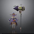 Magical Witch Character In Purple Outfit With Pointed Hat And Large Ornate Staff Weapon