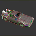 Retro Futuristic Silver Car with White Roof Device and Orange Stripe Decoration