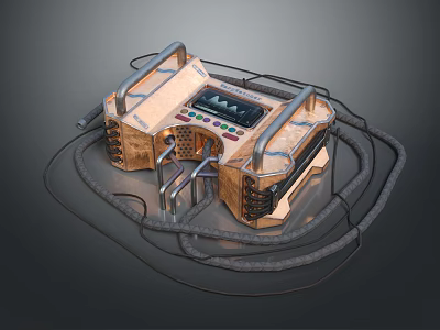 Metallic Industrial Equipment With Digital Display Panel Control Buttons Handles And Connected Cables 3d model