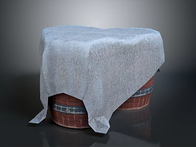 Stylish Decorative Ornament Set With Gray Cloth Covered Red Brick Buckets And Black Stripes 3d model