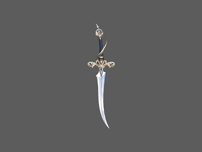 Ornate Decorative Dagger With Silver Sharp Blade And Intricate Gold Hilt Design 3d model