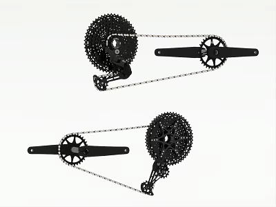 Bicycle Hardware Tools With Gears Chains Cranks And Drive System Components 3d model