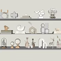 Minimalist Modern Decorative Ornament Set With Swan Figurine Deer Statue And Geometric Shapes On Shelves