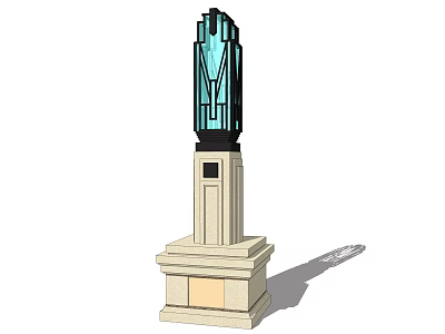 Modern Tall Outdoor Light With Stone Base And Blue Glass Geometric Shade 3d model
