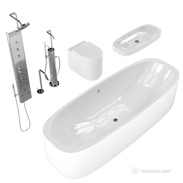 Modern Bathroom Set With Bathtub Toilet Sink And Shower System 3d model 