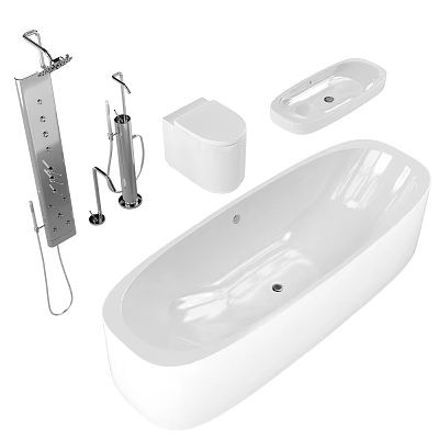 Modern Bathroom Set With Bathtub Toilet Sink And Shower System 3d model