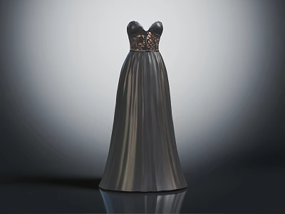 Elegant Strapless Long Dress With Decorative Pattern Top And Shiny Fabric Skirt 3d model