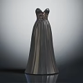 Elegant Strapless Long Dress With Decorative Pattern Top And Shiny Fabric Skirt