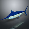 Blue and white swordfish with gradient body and long bill on gray background reflection 3d model