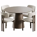 Modern Minimalist Solid Wood Round Dining Table With Four Beige Upholstered Dining Chairs Set