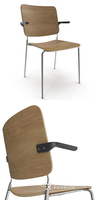 Modern Leisure Chair with Wooden Backrest and Sleek Metal Legs Design 3d model 