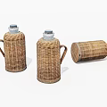 Wicker Woven Thermos Flask Set With Three Pieces As Practical Household Items