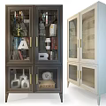 Modern Display Cabinet With Glass Doors Golden Handles And Storage Shelves