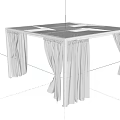 White Outdoor Pergola With Flowing Curtains And Simple Frame Design