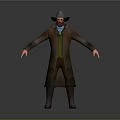 Game Movie Character 3D Model Wearing Gray Hat Long Coat Green Vest And Blue Shirt
