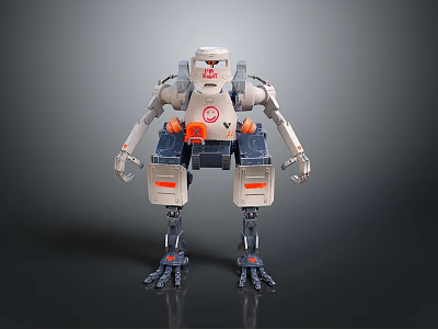 Mechanical Robot Design With White Gray Orange Body Mechanical Arms Legs And Control Panel 3d model