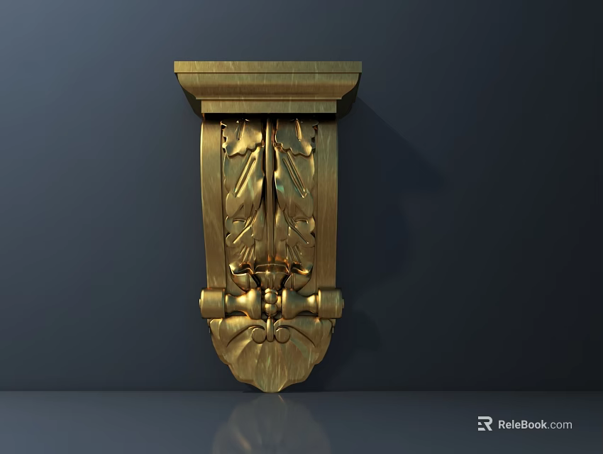 Elegant Golden Carved Bracket With Intricate Leaf Patterns On Dark Background 3d model 