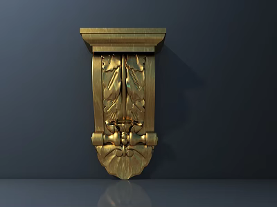 Elegant Golden Carved Bracket With Intricate Leaf Patterns On Dark Background 3d model