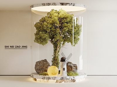 Indoor landscaping courtyard sketch landscape tree stone windmill moon decorative lights 3d model