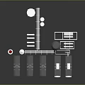 Industrial Equipment Structures With Chimneys Red Components And Metal Frames