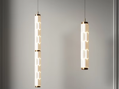 Modern Long Cylindrical Pendant Lights With White Shades And Metallic Frames 3d model