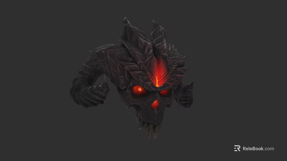 Game Movie Character Horned Black Armored Head With Red Glowing Eyes And Forehead 3d model 
