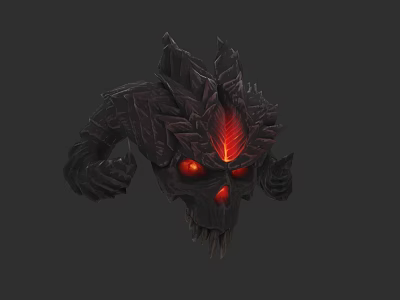Game Movie Character Horned Black Armored Head With Red Glowing Eyes And Forehead 3d model