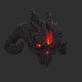 Game Movie Character Horned Black Armored Head With Red Glowing Eyes And Forehead