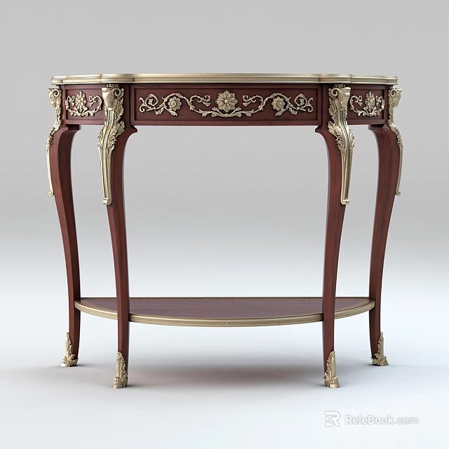 Classical Table And Chair Set With Carved Details Gold Accents Curved Legs And Lower Shelf 3d model 