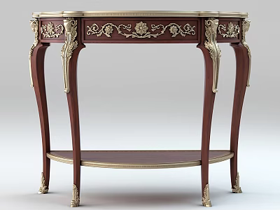 Classical Table And Chair Set With Carved Details Gold Accents Curved Legs And Lower Shelf 3d model