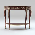 Classical Table And Chair Set With Carved Details Gold Accents Curved Legs And Lower Shelf