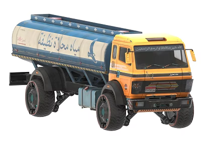 Large Heavy Duty Blue and Yellow Tanker Truck With Arabic Text On Body 3d model
