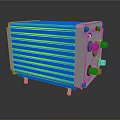 Blue And White Industrial Cooling Device Featuring Finned Design And Multiple Ports