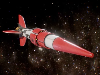 Red and White Rocket Flying Through Starry Space Background with Aerodynamic Shape 3d model
