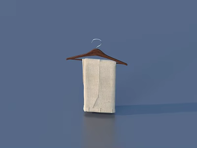 Light Colored Folded Clothes On Brown Hanger Against Blue Background 3d model