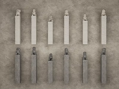 Stone Columns With Carved Tops Arranged In Light And Dark Rows 3d model