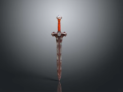 Detailed Sword Weapon With Red Hilt And Metal Blade Design Features 3d model