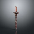 Detailed Sword Weapon With Red Hilt And Metal Blade Design Features