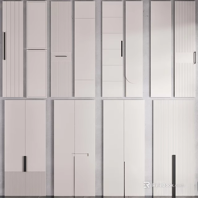 Modern White Hinged Doors With Sleek Handles And Various Panel Designs 3d model 