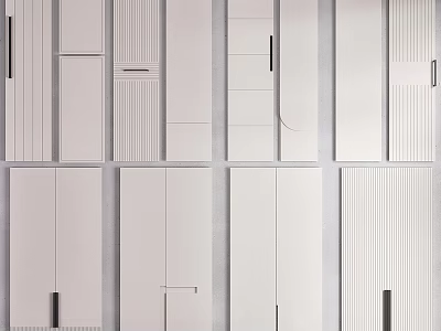 Modern White Hinged Doors With Sleek Handles And Various Panel Designs 3d model