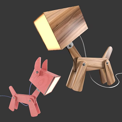 Wooden Deer Shaped Table Lamp With Square Shade For Kids Room Decor 3d model