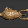 Golden Shiny Water Vehicle With Metallic Surface Round Windows And Protruding Structures